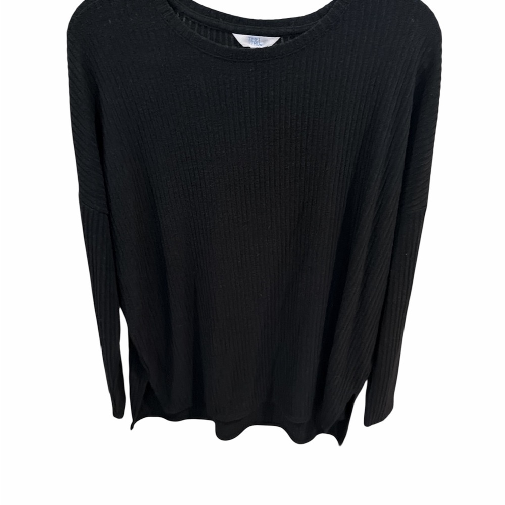 Time and Tru Black Ribbed Crewneck Long Sleeve Top